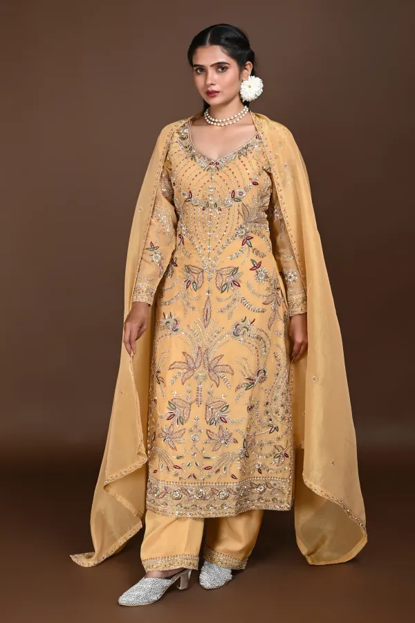 Mustard Long Straight Suit With Pant
